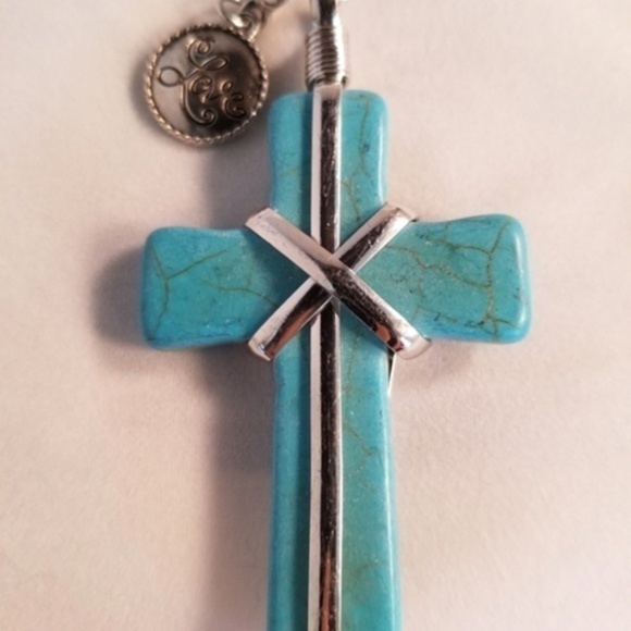 Blue Love Cross Rear View Mirror Hanger - Picture 2 of 4